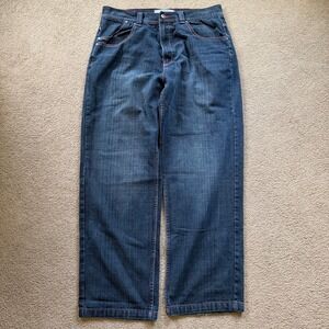 Y2K Basic Code Jeans Men's 38x34 Dark Wash Blue Baggy Skater Wide Leg Grunge